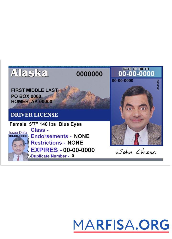 Realistic USA Alaska driving license version 2 (Front) real example